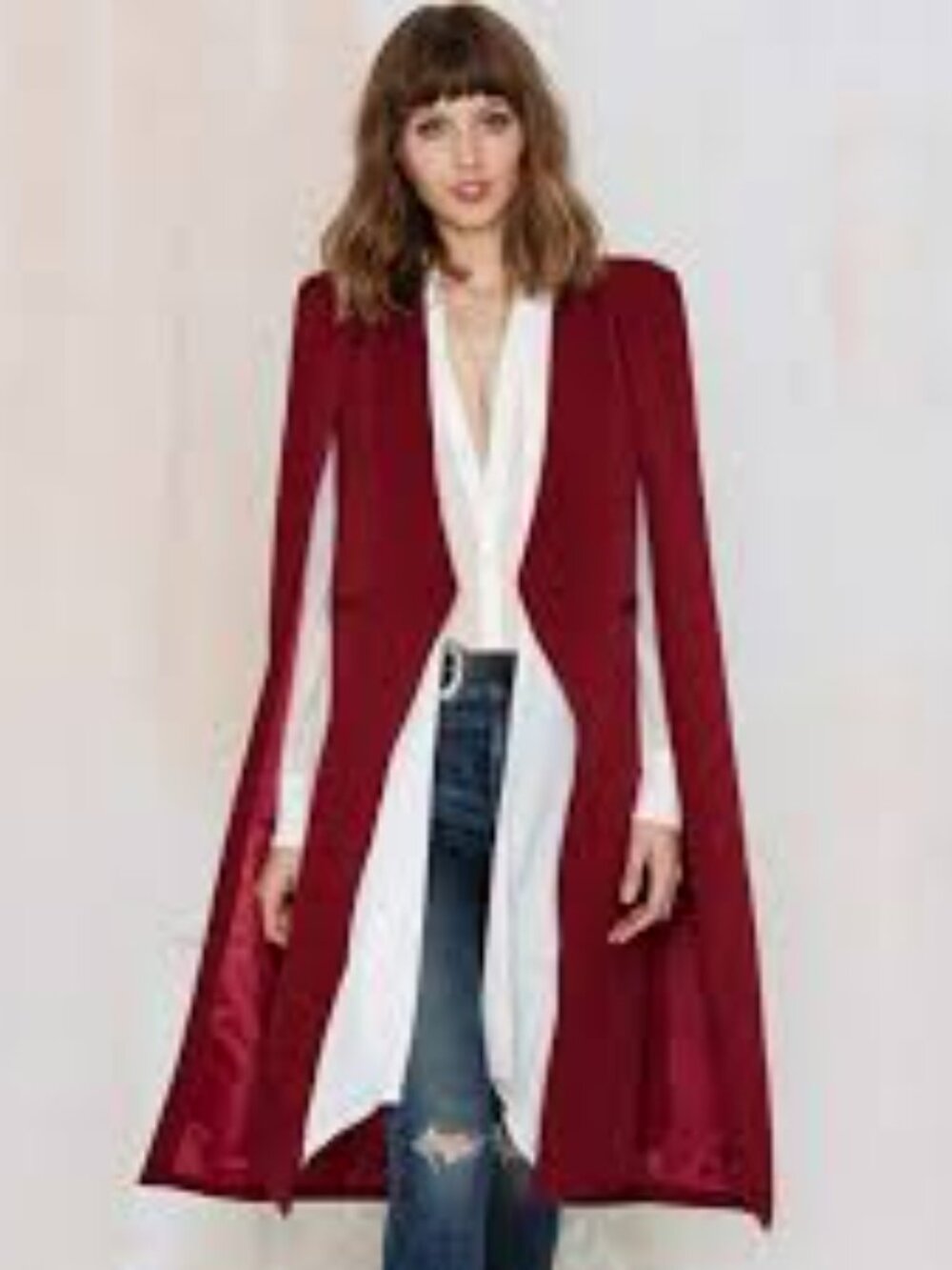 Nasty Gal Lavish Alice On A Fly Cape Coat size XS jacket split burgundy red
